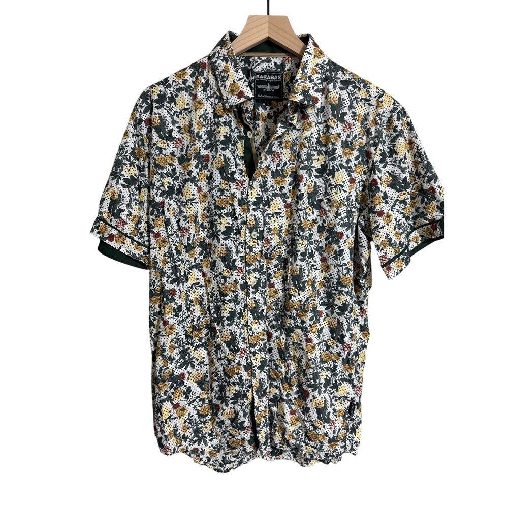 Barabas Floral Swiss Dot Button Up Shirt  Large